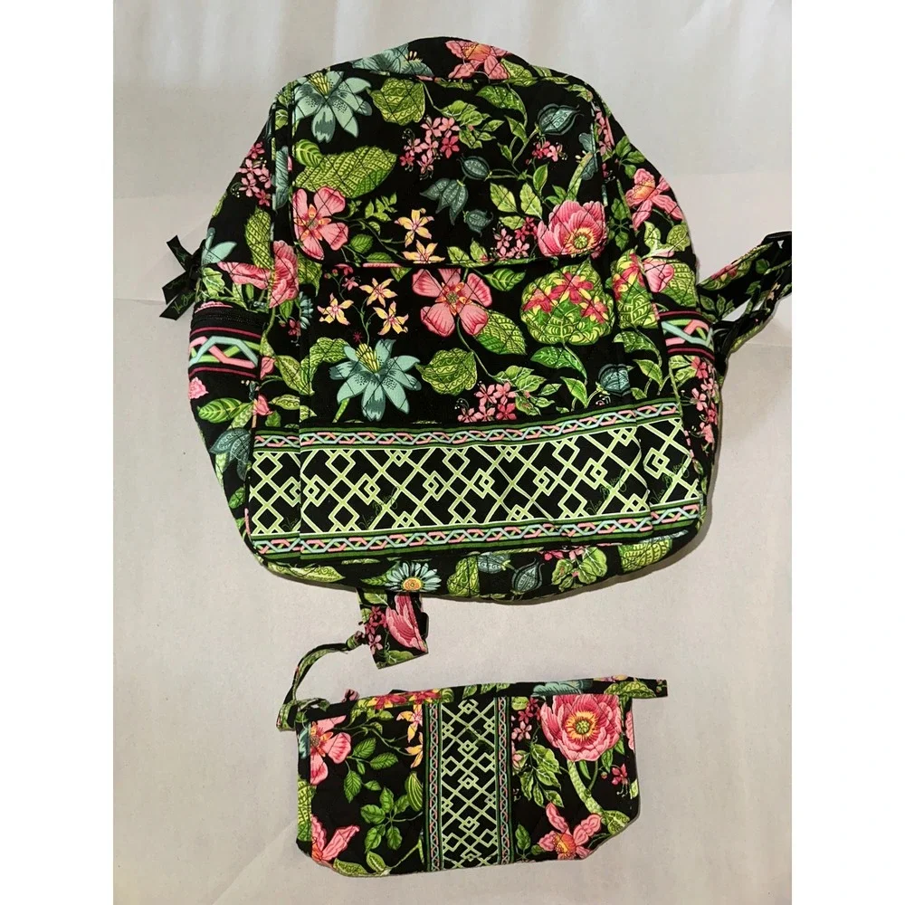 Vera Bradley Night and Day Floral Quilted Backpack and Cosmetic Pouch Set